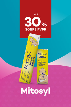 Marca Mitosyl com destaque promocional de até 30% sobre preço de Venda ao Público Recomendado